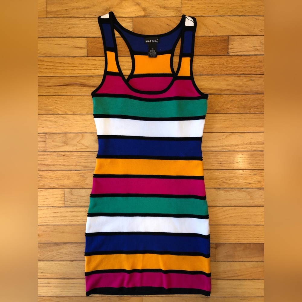 Wet Seal Junior's or Women's Small Retro Colorblock Sweater Racerback Dress